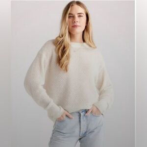 Quince Baby Alpaca-Wool Diamond Stitch Crewneck Sweater size XS in Ivory White